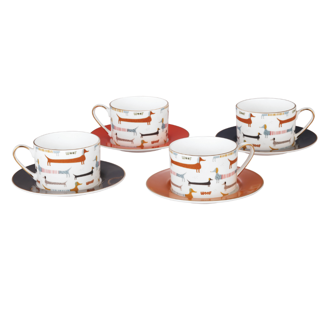Set of 4 Dog Tea Set Colored