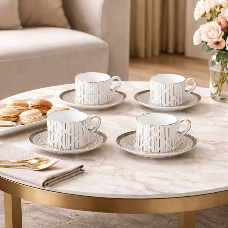 Set of 4 Lining Design Tea Set Colored