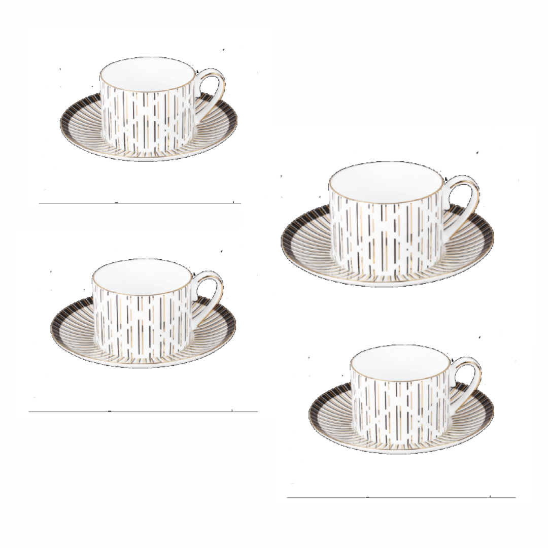 Set of 4 Lining Design Tea Set Colored