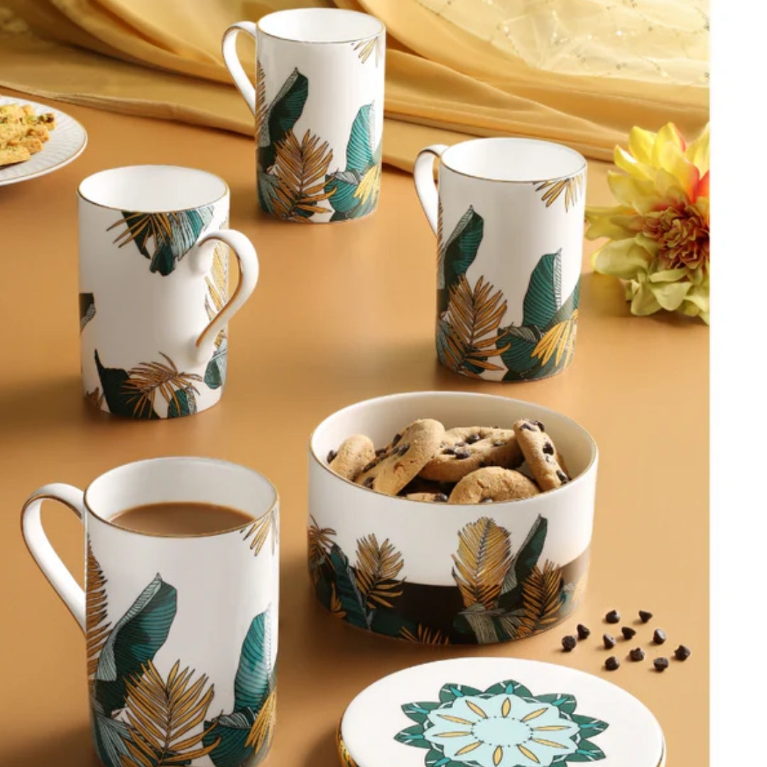 Set of 4 Garden Design Mugs with Cookies Jar