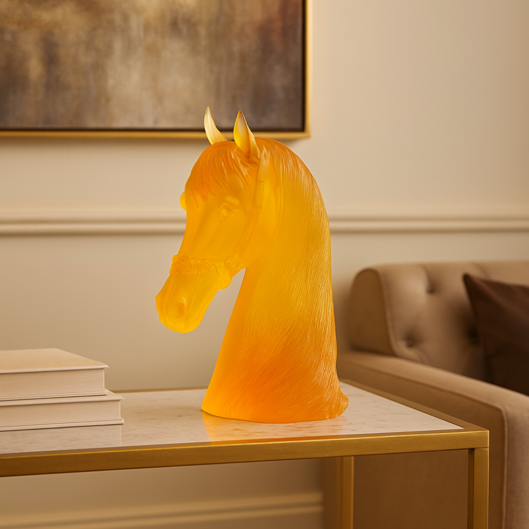 Amber Crystal Horse Head Sculpture