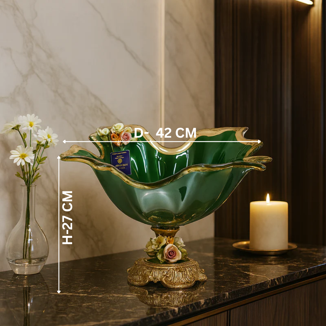Murano Green Crystal Floral Bowl