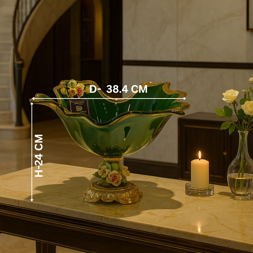 Murano Green Crystal Floral Bowl