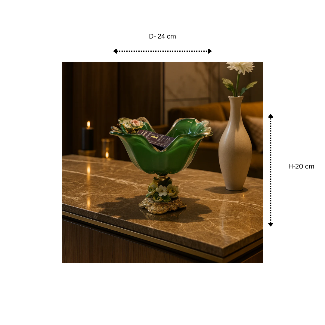 MURANO GREEN CRYSTAL FLORAL BOWL SMALL