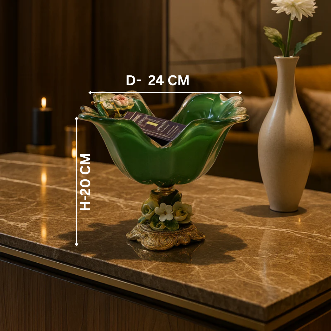 Murano Green Crystal Floral Bowl
