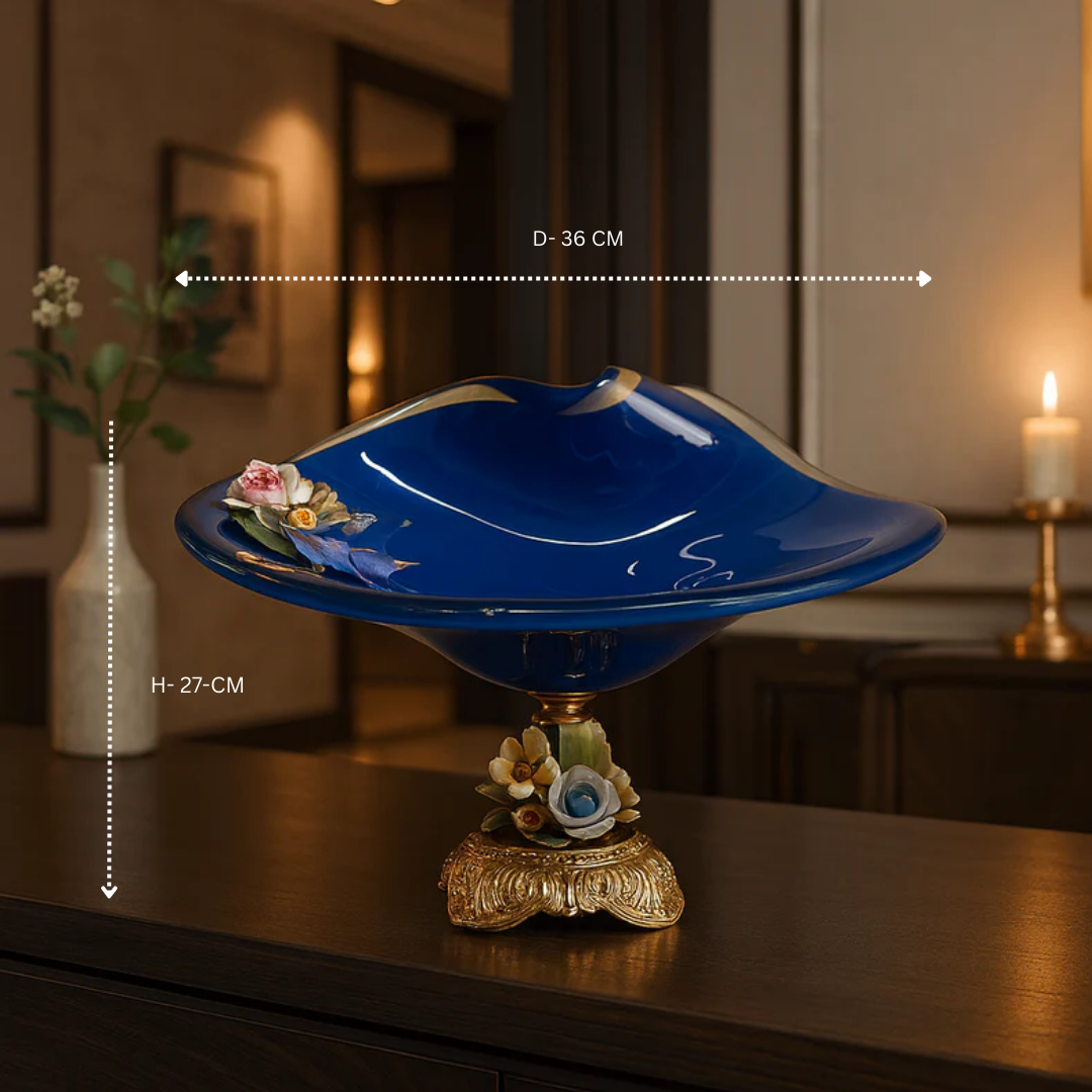 MURANO BLUE CRYSTAL FLORAL BOWL LARGE