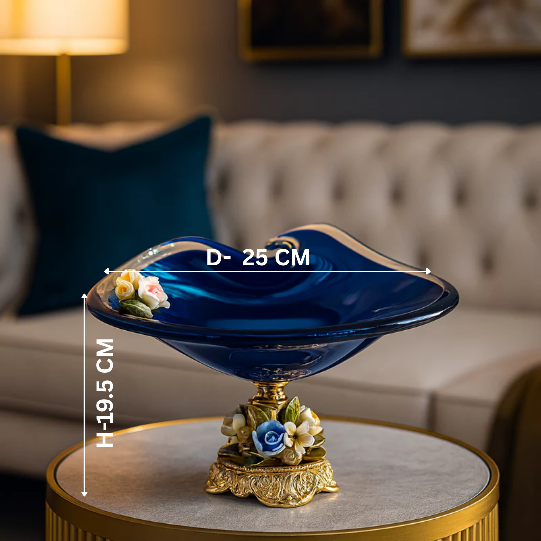 Murano Blue Crystal Floral Bowl Small