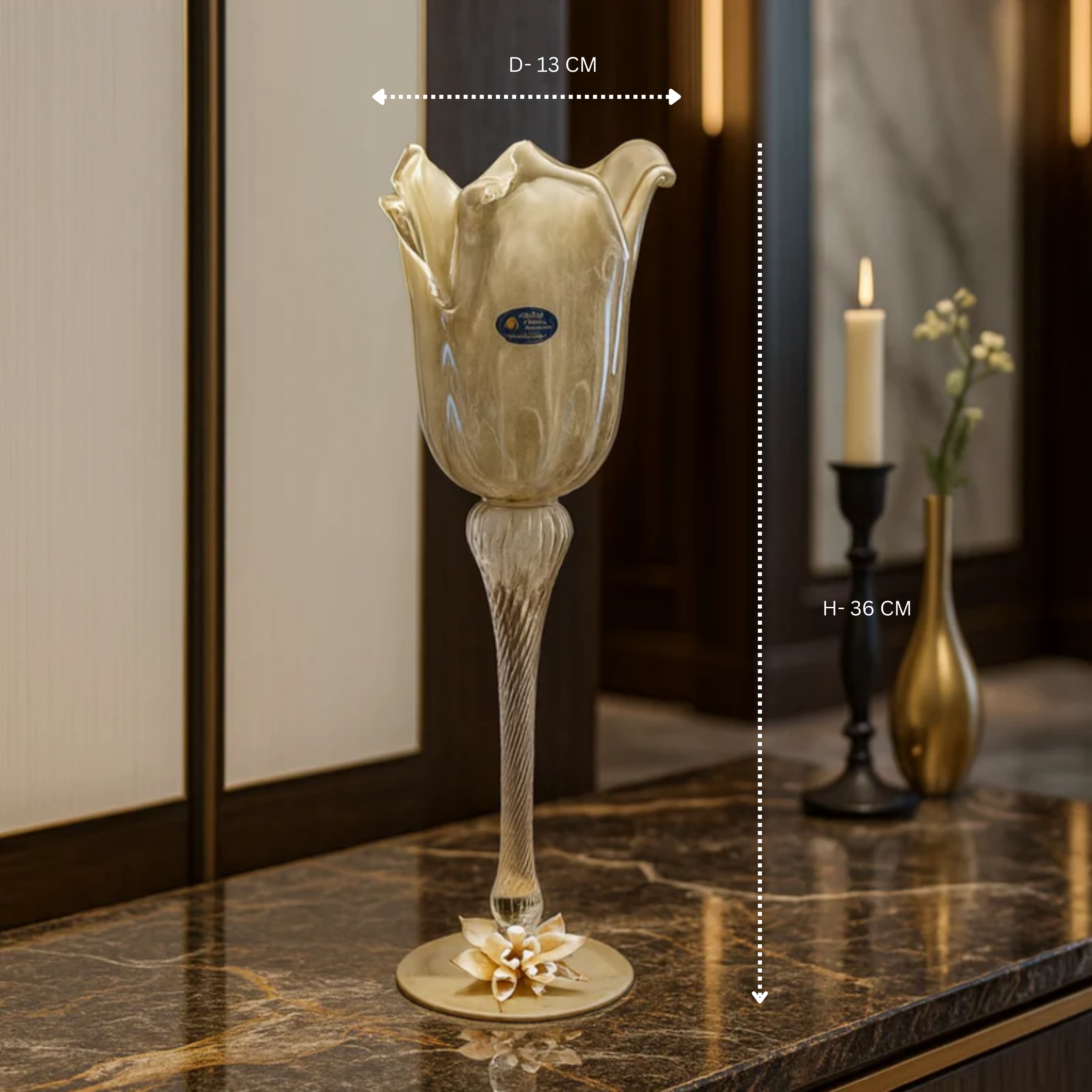 MURANO DECORATIVE GREY FLUTTED VASE