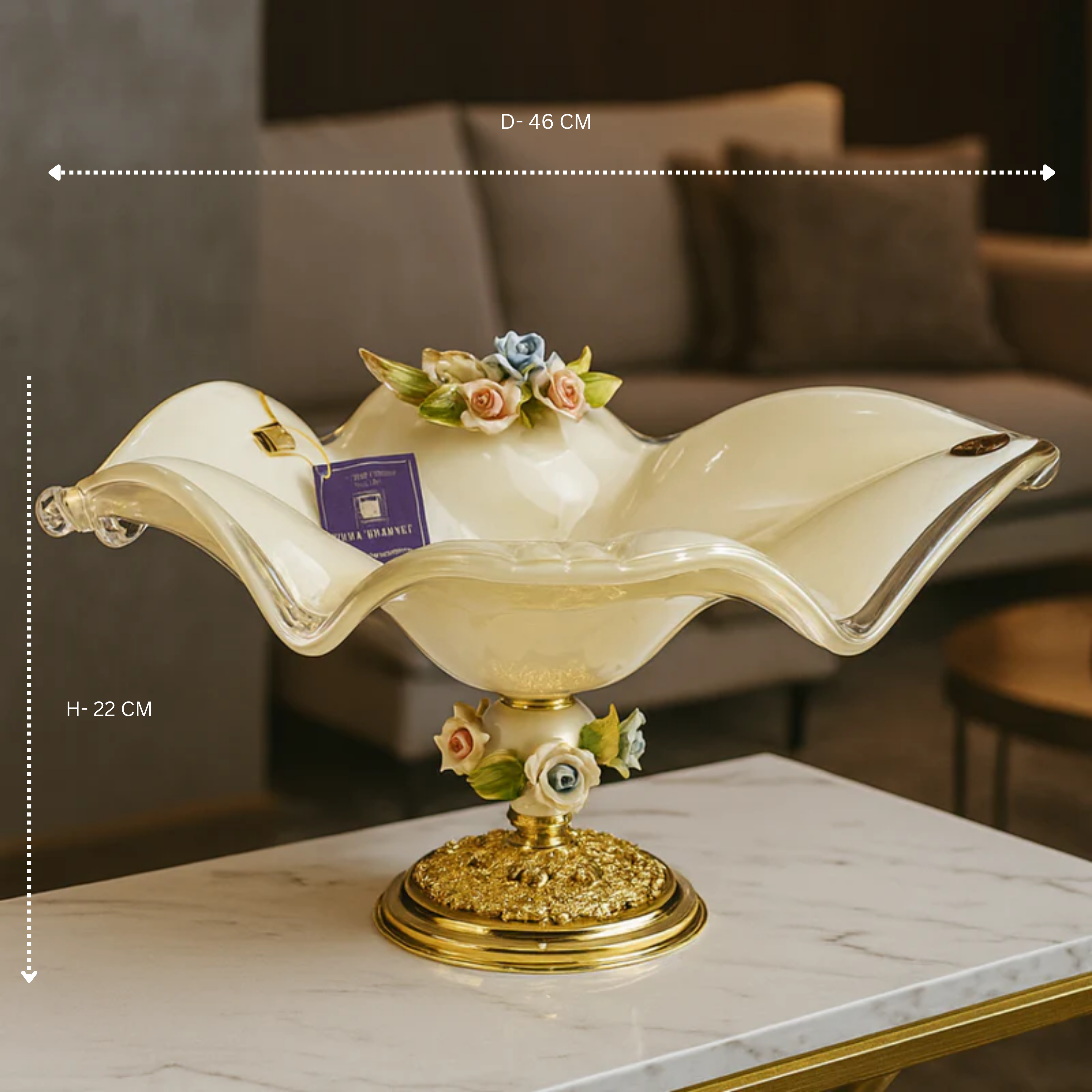 MURANO WHITE CRYSTAL FLORAL VASE LARGE