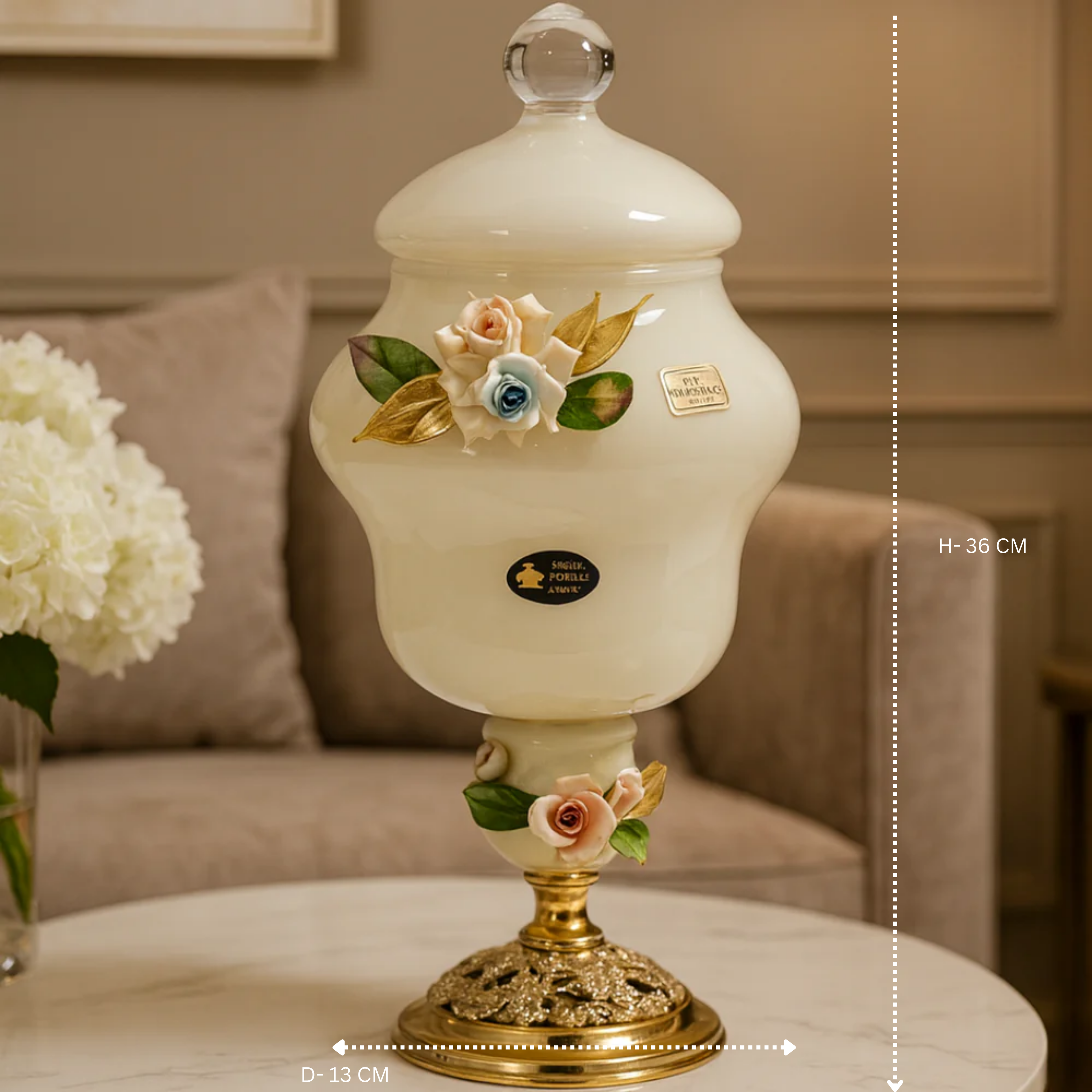 MURANO WHITE CRYSTAL FLORAL JAR WITH LID