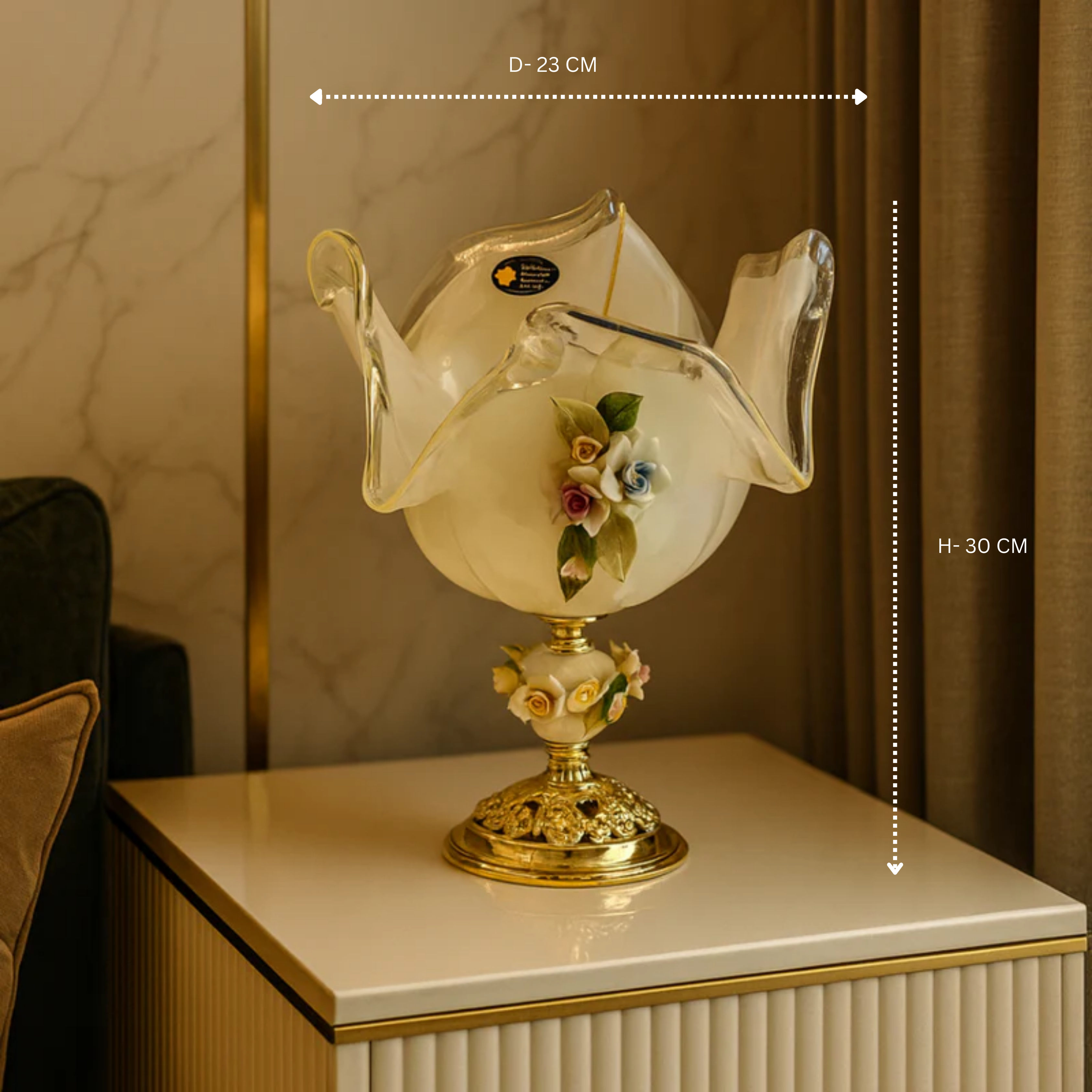 MURANO WHITE CRYSTAL FLORAL VASE SMALL