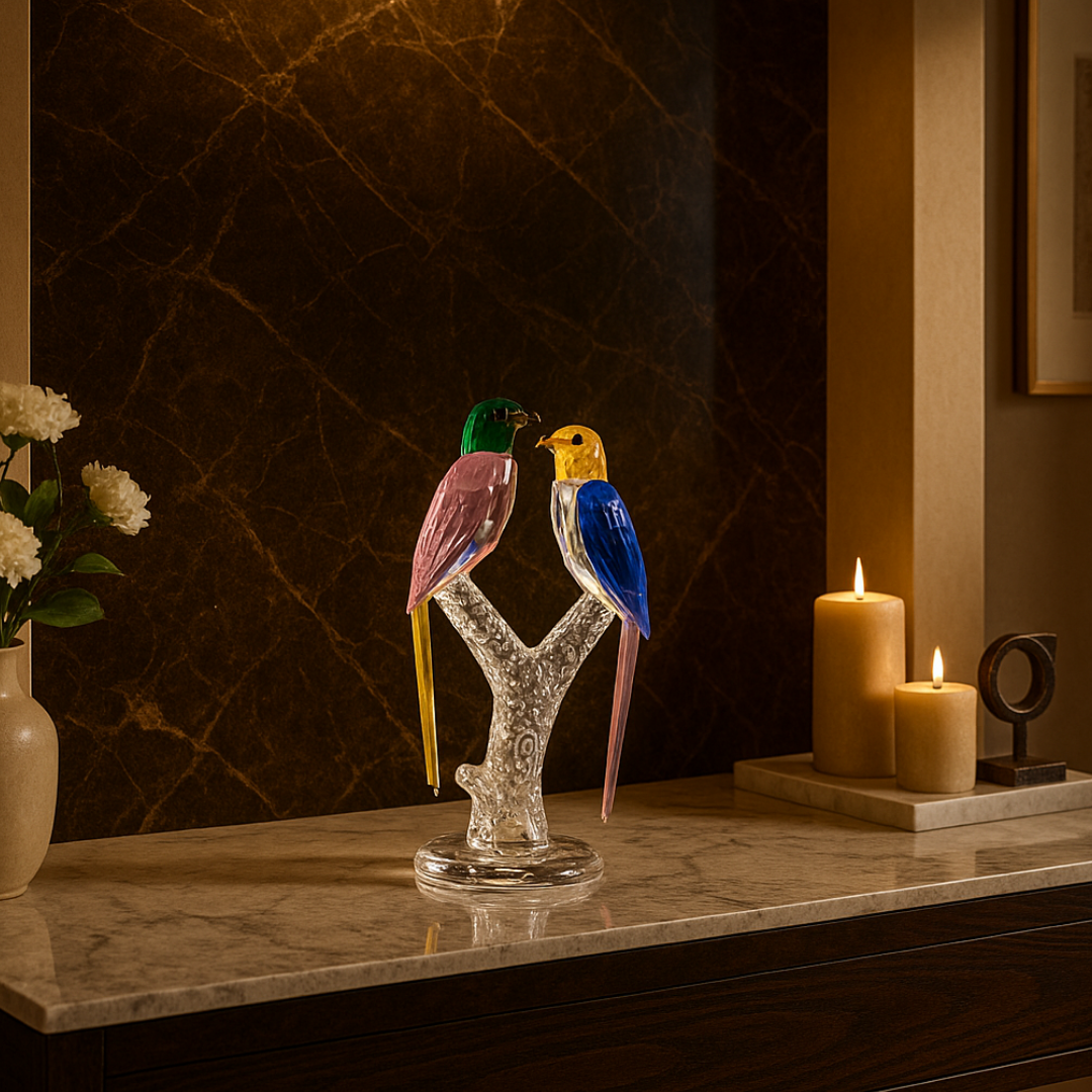 Crystal Love Birds on Branch Showpiece