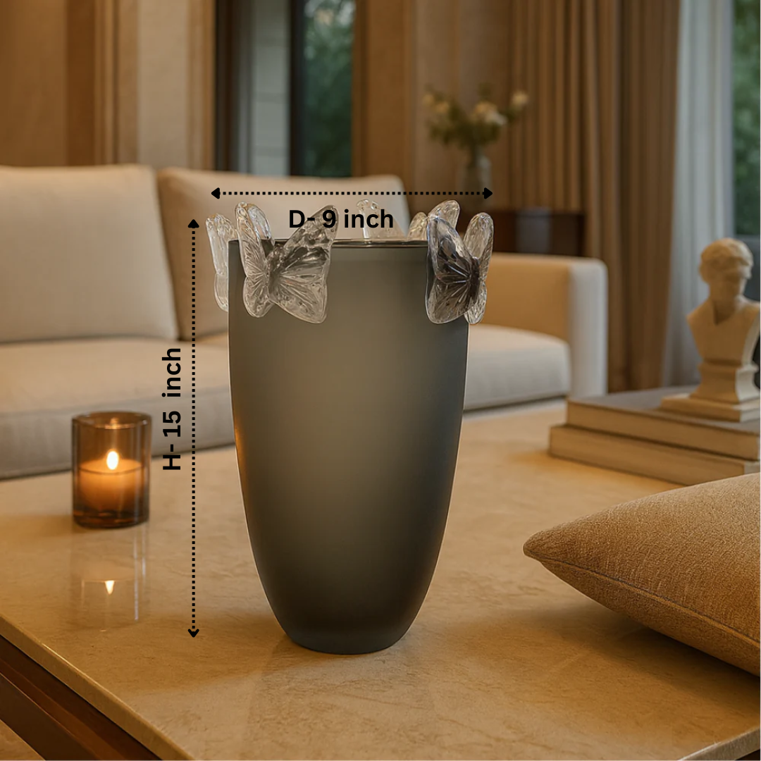 Crystal Butterfly Vase Frost Grey Large