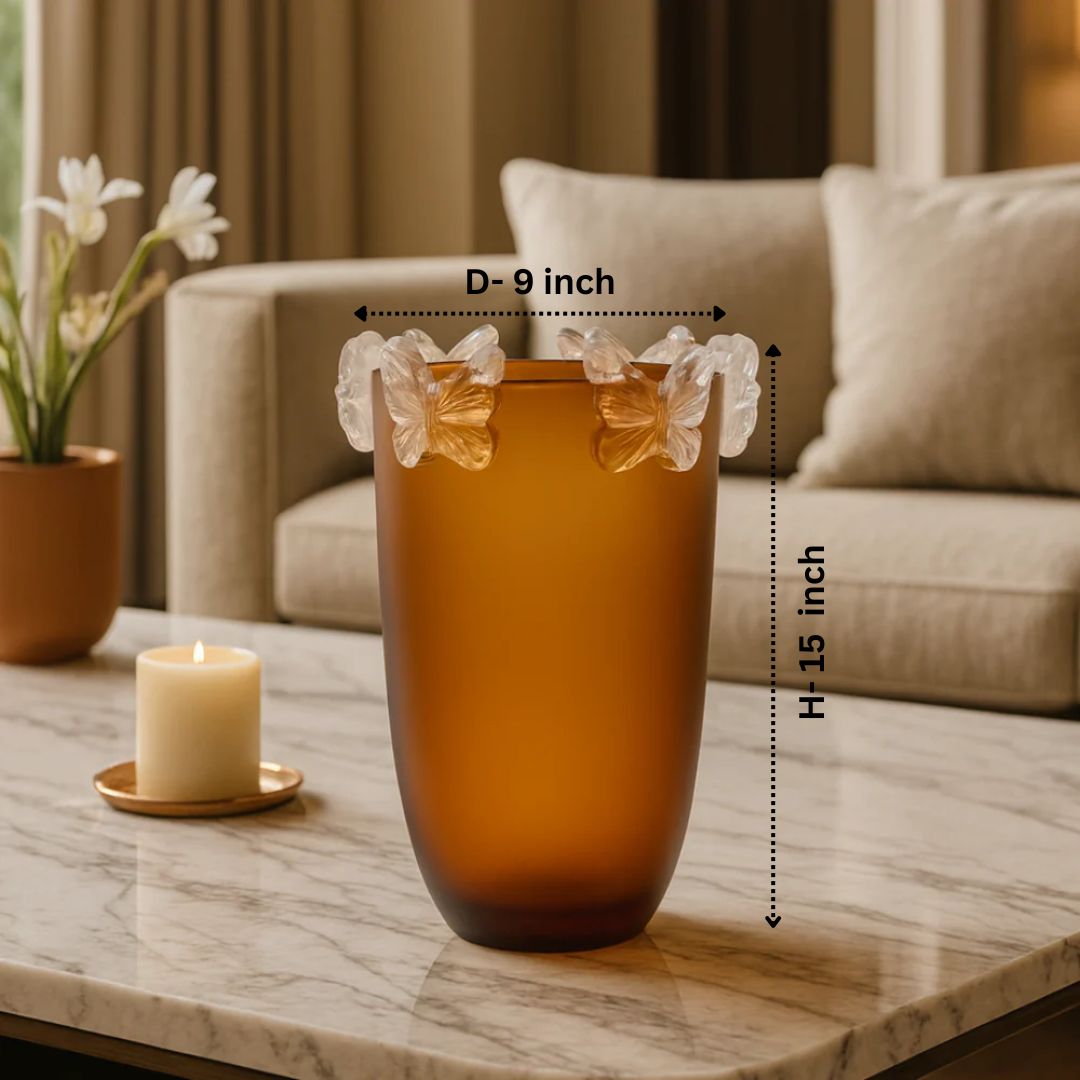 Crystal Butterfly Vase Frost Amber Large