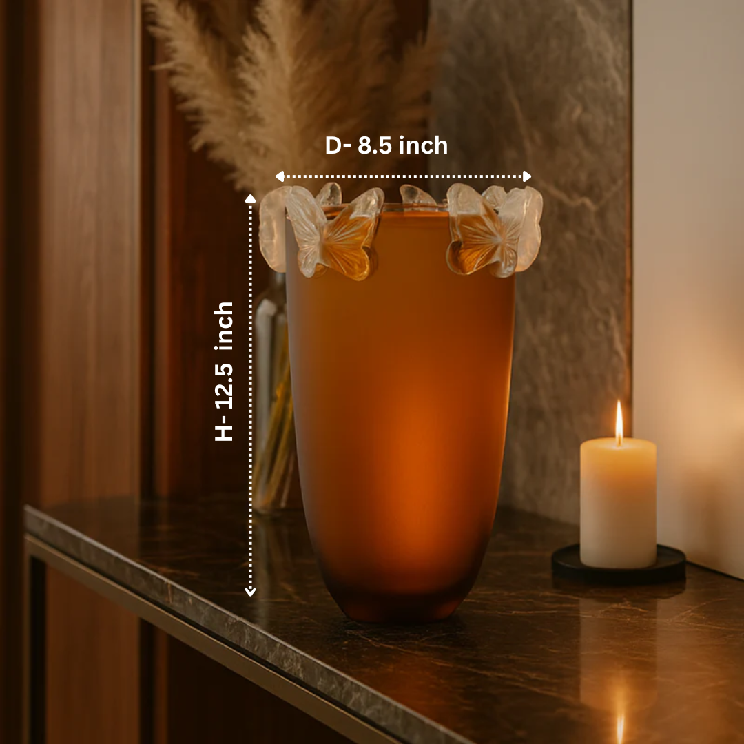 Crystal Butterfly Vase Amber Small
