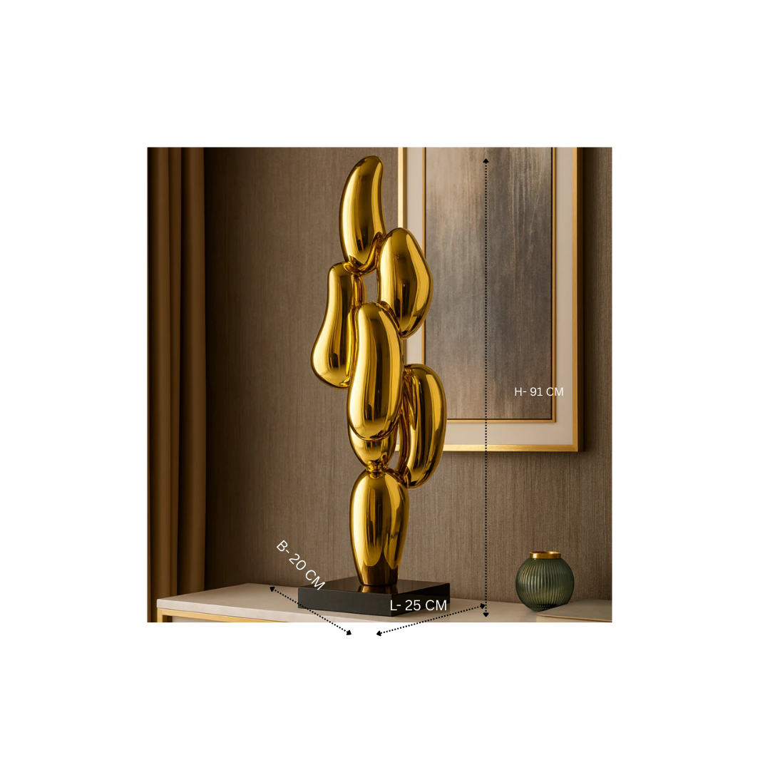 Modern Abstract Chrome Sculpture crystal Golden