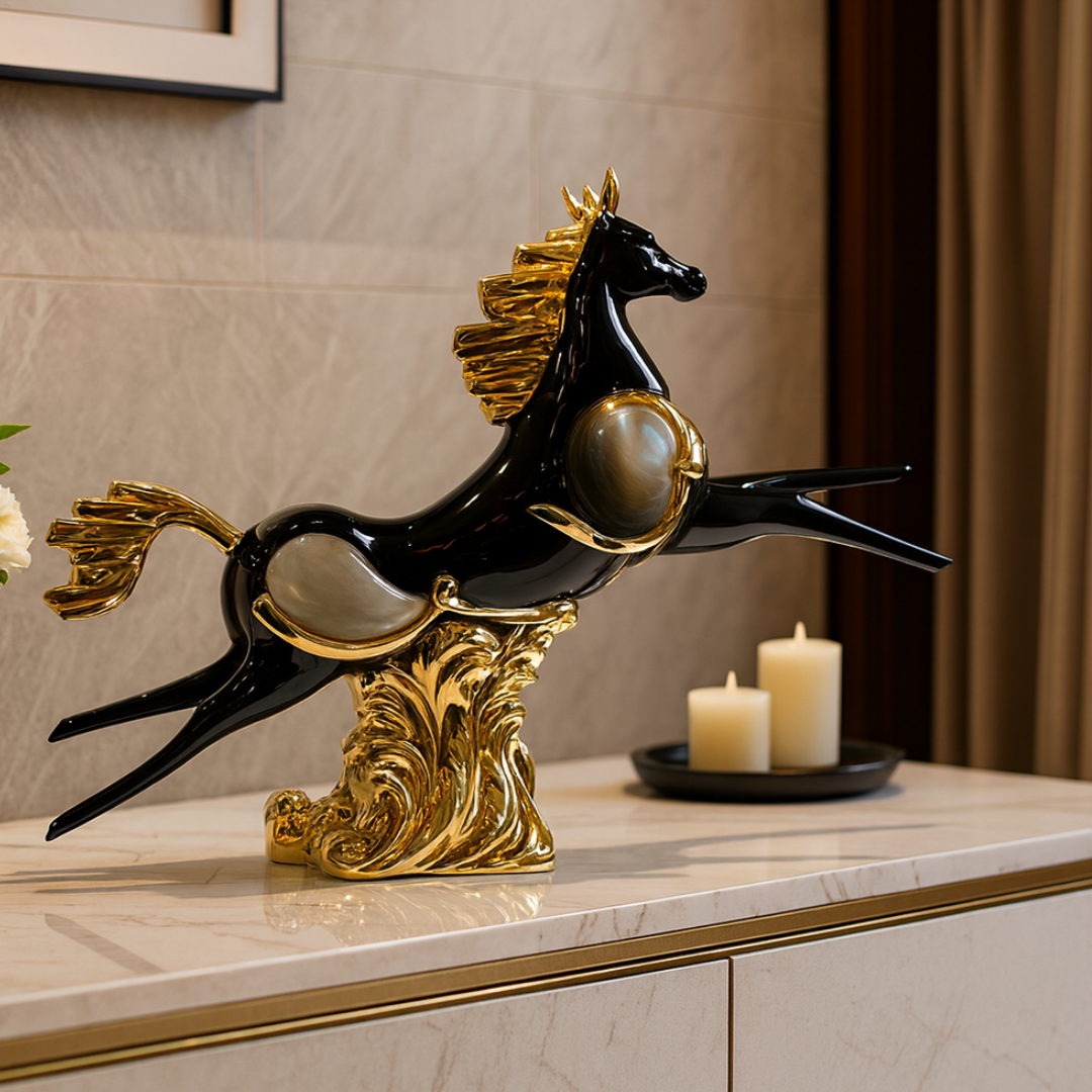 Jumping Horse Figurine Black