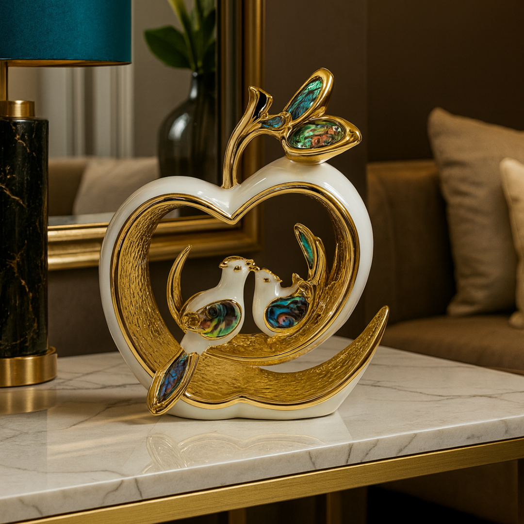 Apple with Birds Sculpture Golden crystal