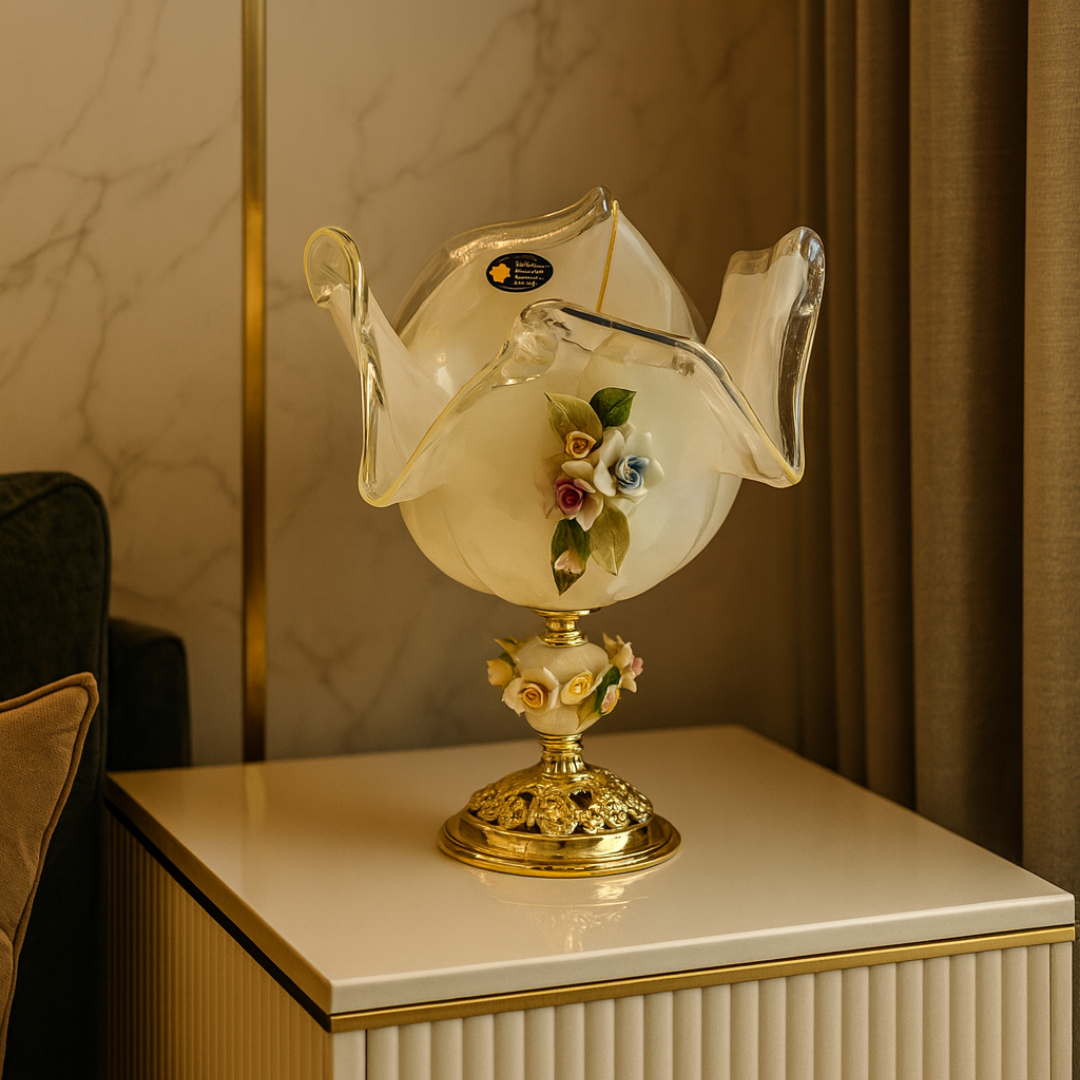 MURANO WHITE CRYSTAL FLORAL VASE SMALL