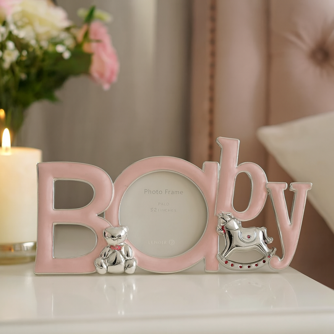 Pink"Baby" Decorative Photo Frame – Round Insert