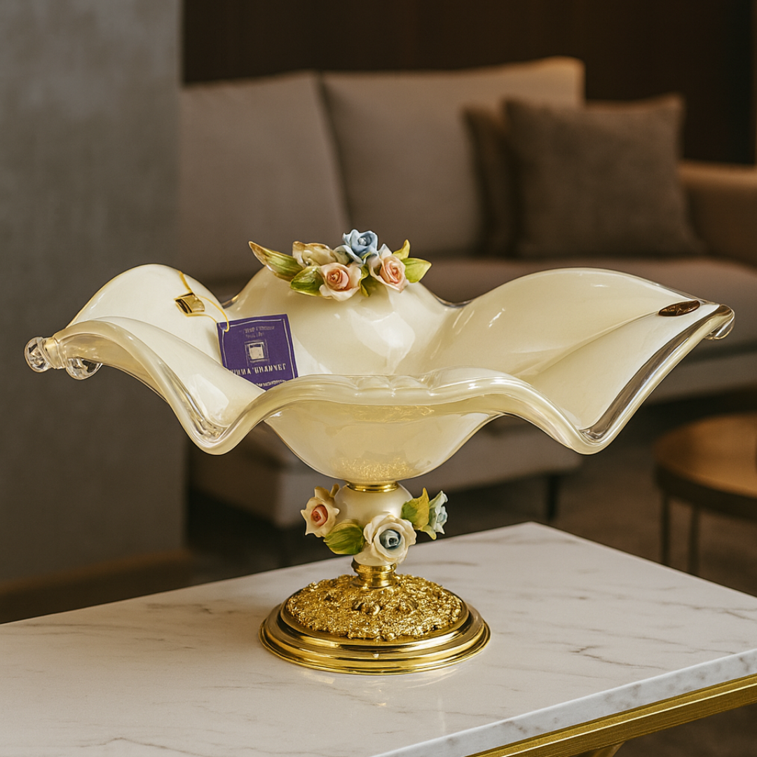 MURANO WHITE CRYSTAL FLORAL VASE LARGE