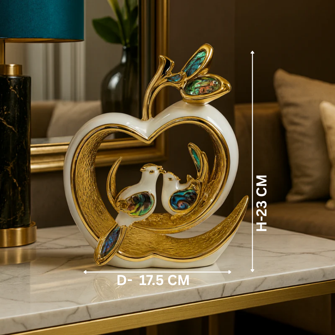 Apple with Birds Sculpture Golden crystal