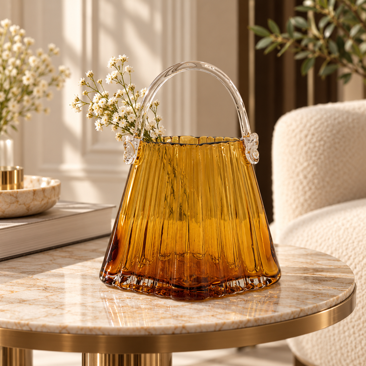 Honey glow pleated vase basket