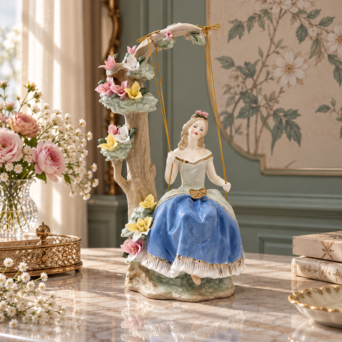 Victorian blossom lady sculpture