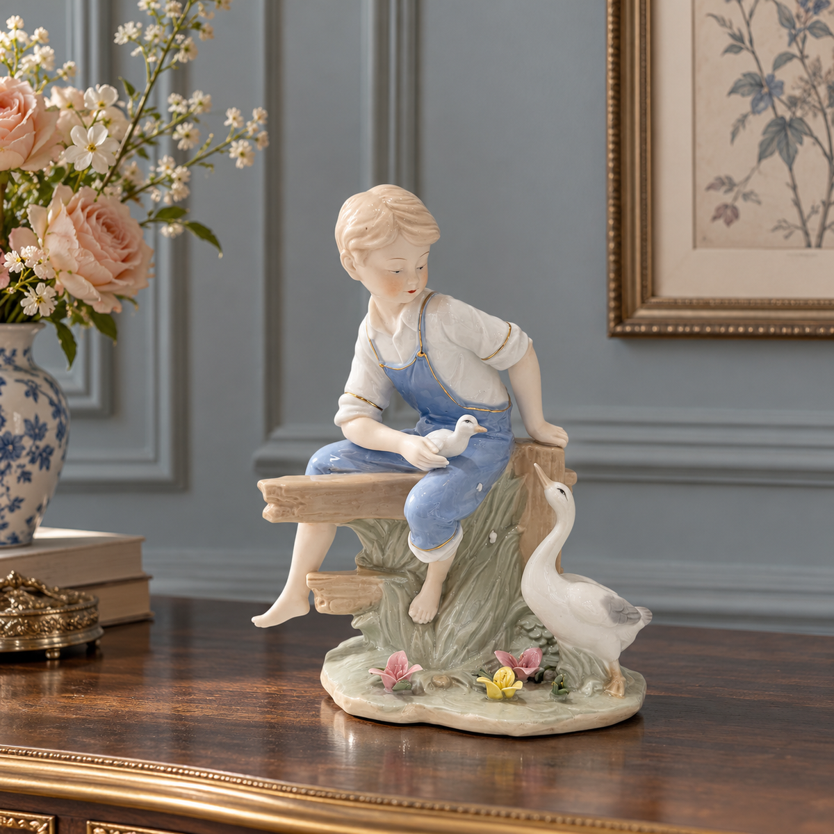 Countryside goose boy sculpture