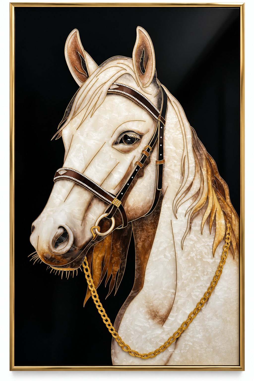 Noble white stallion portrait painting