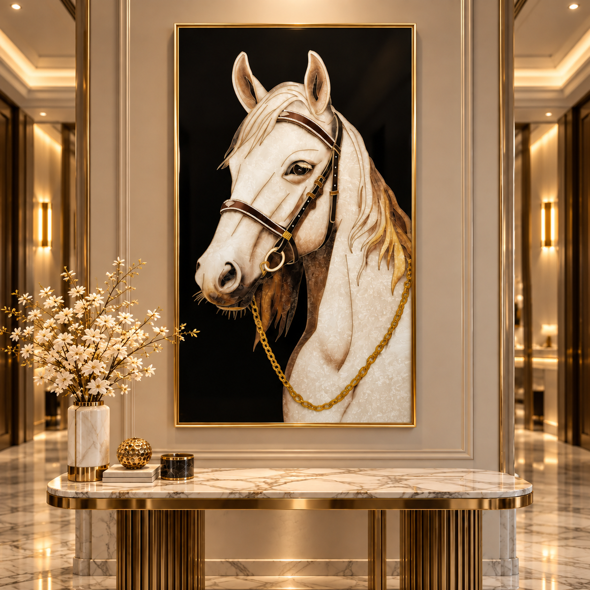 Noble white stallion portrait painting