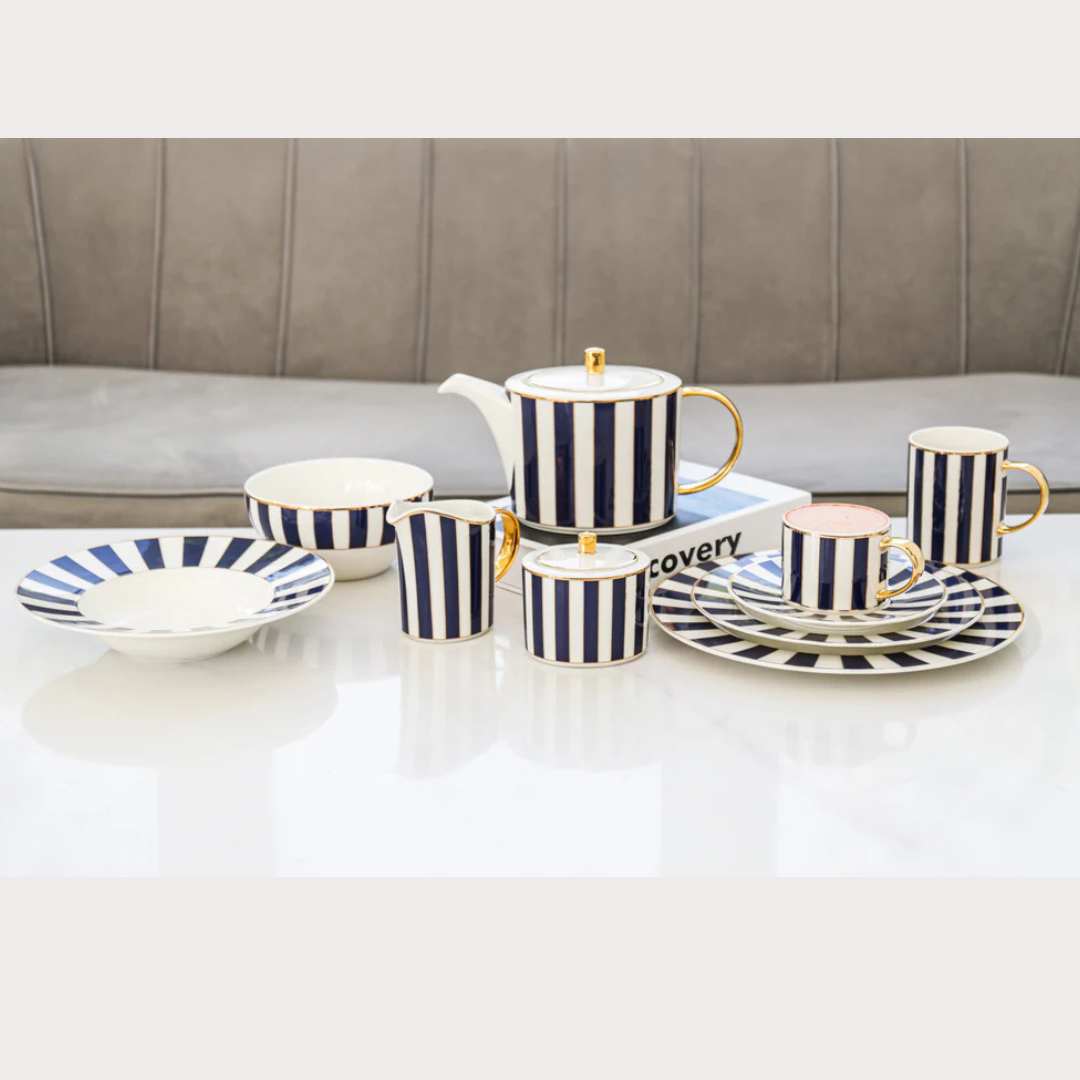 ROYAL BLUE SIGNATURE PORCELAIN (6 Cup and 6 Sauser 1 Creamer 1 Kettle with Lid 1 Sugar bowl with Lid)