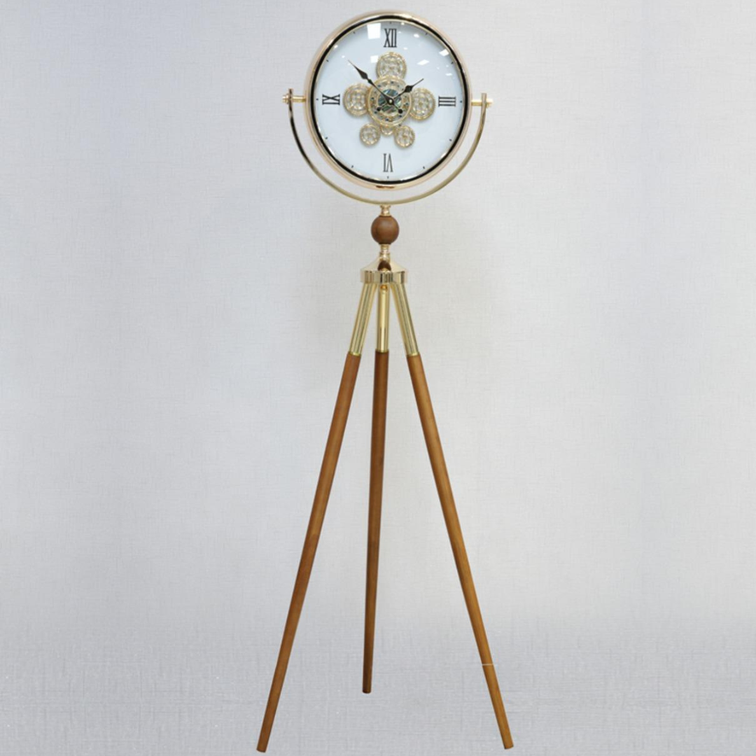 Celestial Hour Clock with Wooden Legs- White