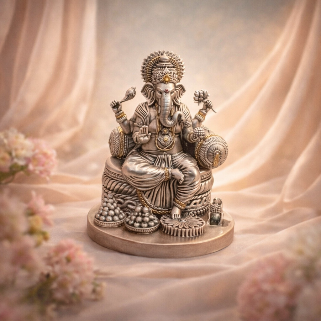 Majestic Ganesha 6 inch Silver