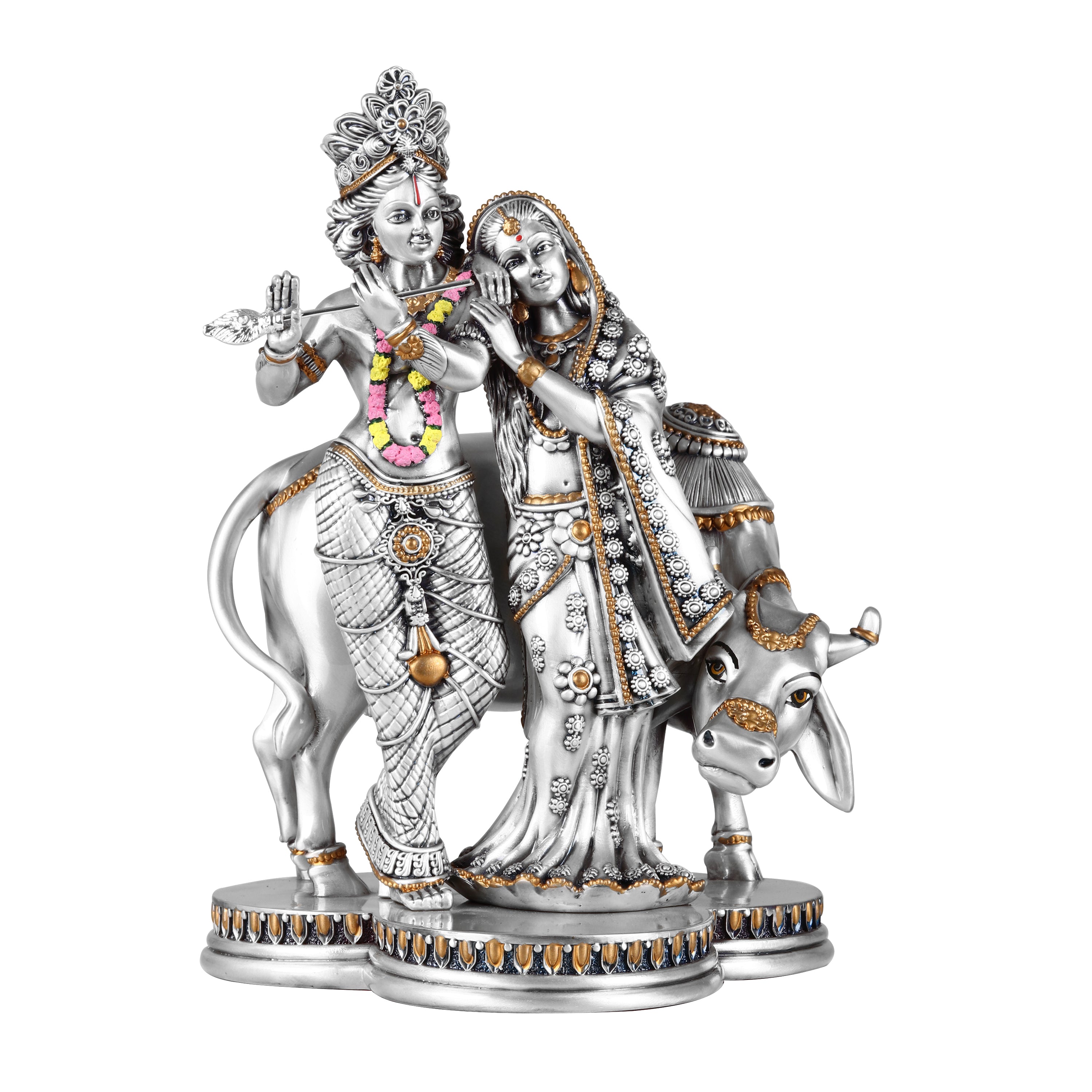 Radha Krishna with Cow 9inch Colored