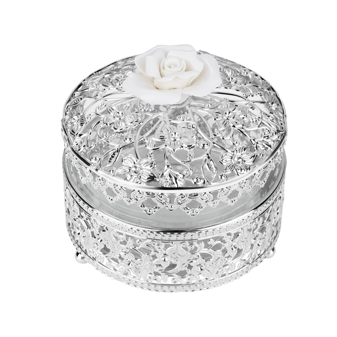 Floral Round Box White
