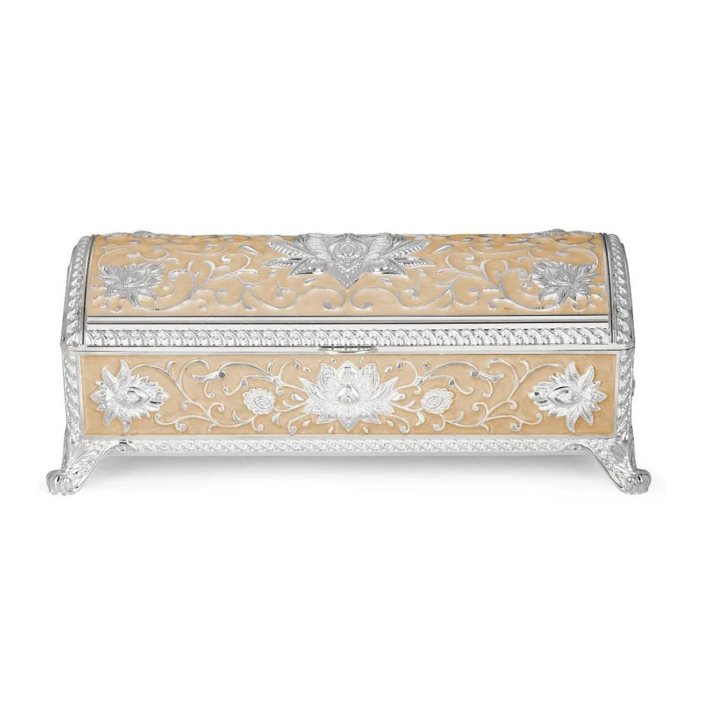 Lotus Jewellery Box | Luxury Embossed Floral Silver-Plated Keepsake & Trinket Box