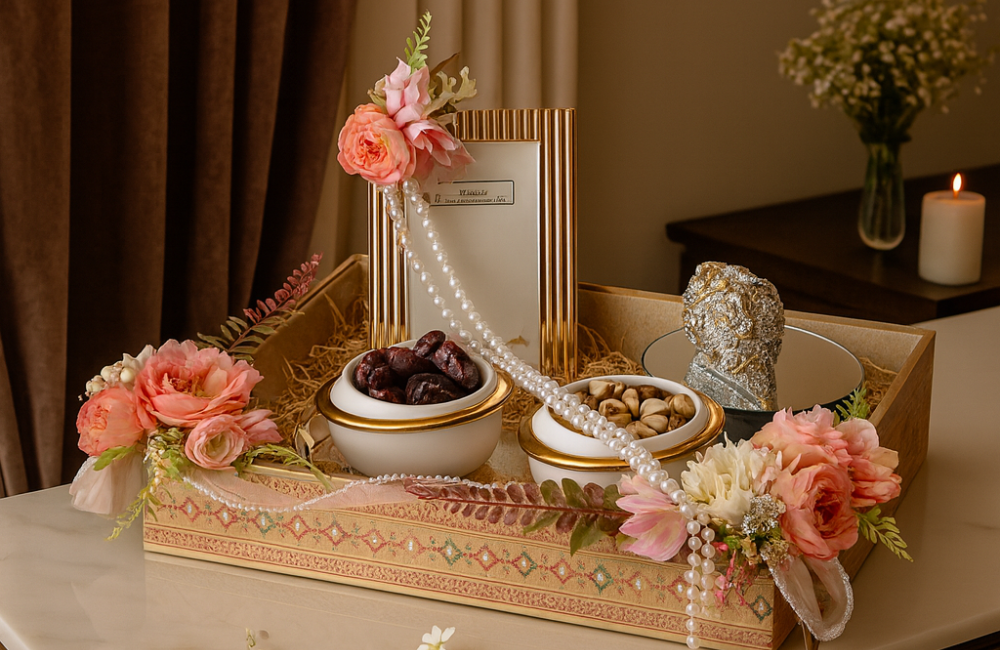 Pastel Elegance Wedding Gift Tray with Floral Accents