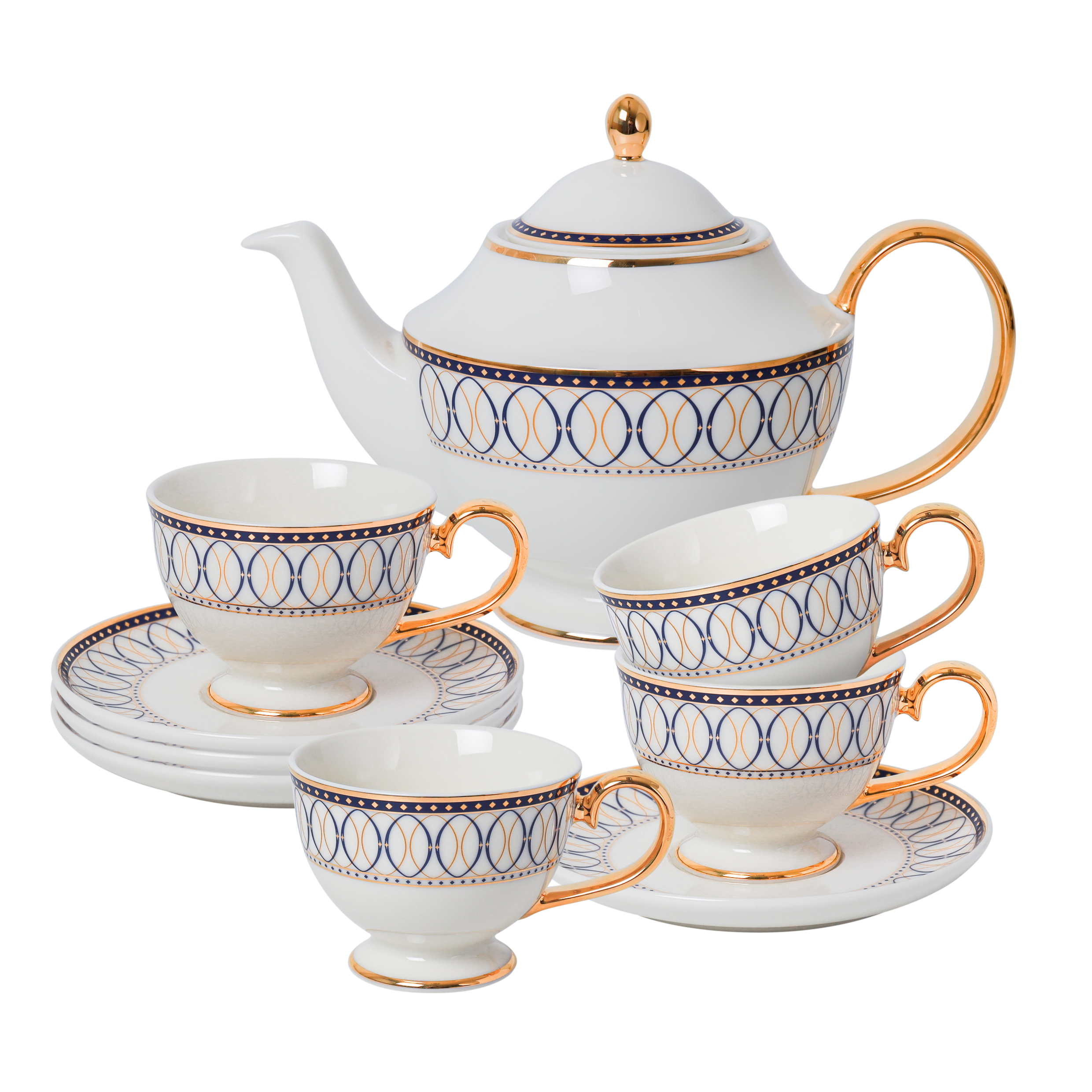 ROYAL VICTIORION PORCELAIN (6 Cup and 6 Sauser 1 Creamer 1 Kettle with Lid 1 Sugar bowl with Lid)