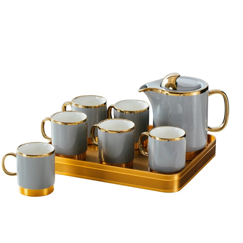 8 PC EXECUTIVE TEA SET WITH TRAY-Shiny Grey