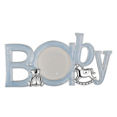 Blue "Baby" Decorative Photo Frame – Round Insert