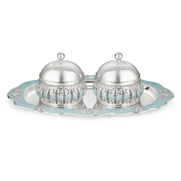 Oval Tray With Wet of 2 Candy Jars (blue)