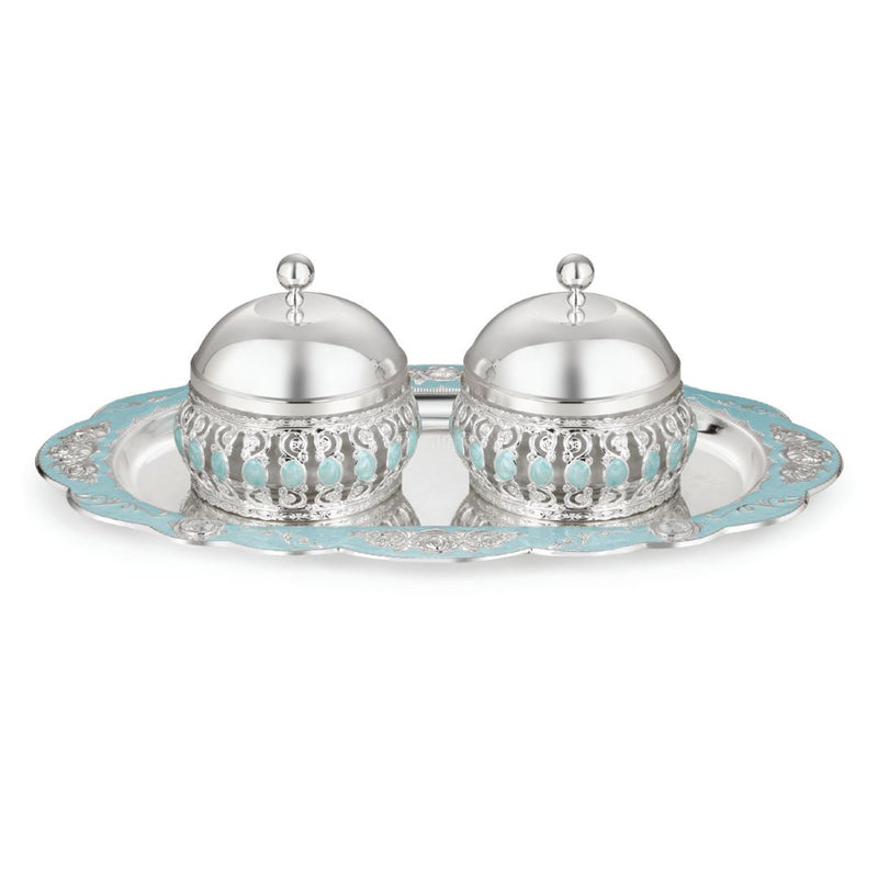 Oval Tray With Wet of 2 Candy Jars (blue)