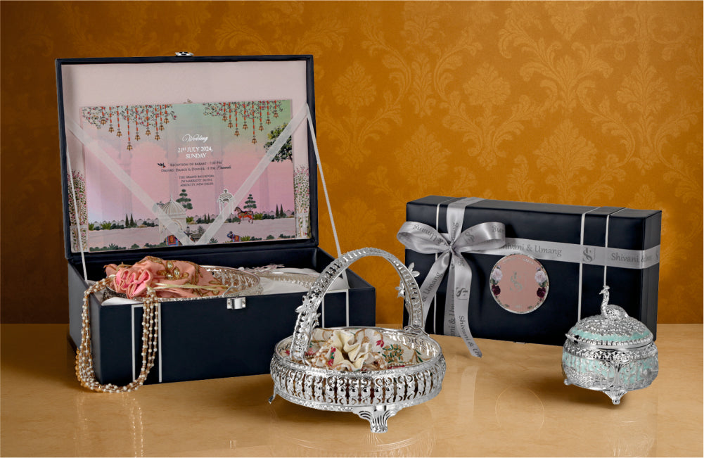 Elegant Regal Wedding Invitation Box Set with Keepsakes