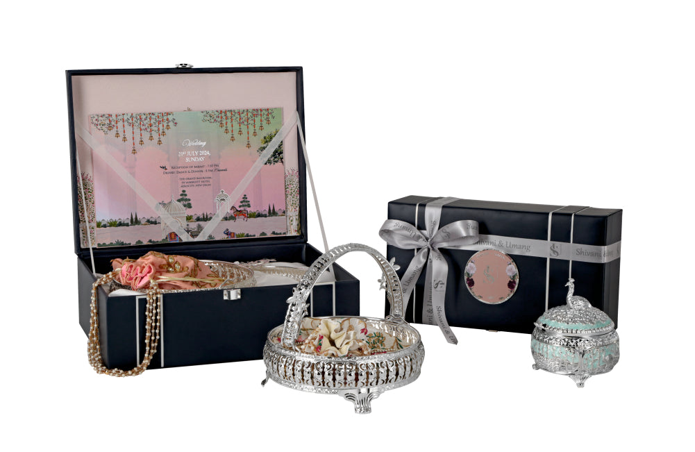 Elegant Regal Wedding Invitation Box Set with Keepsakes