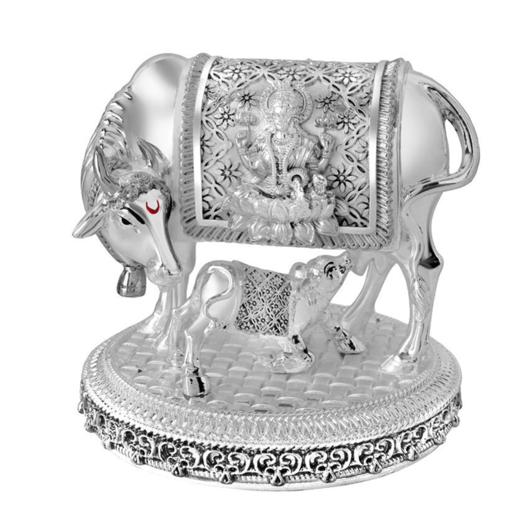 Kam Dhenu With Calf on Base Silver