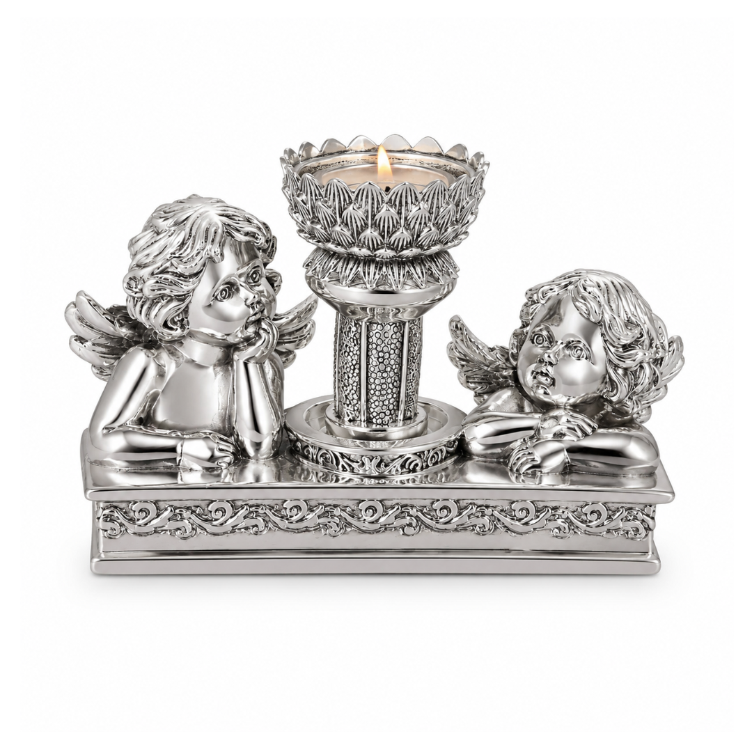 Pair of Angel Flower Tea Light Silver