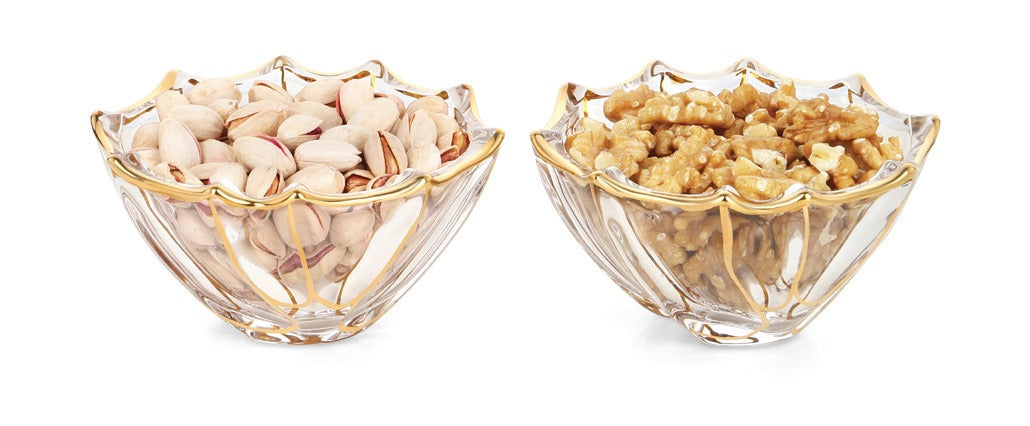 Set of 2 glass bowls with golden lining