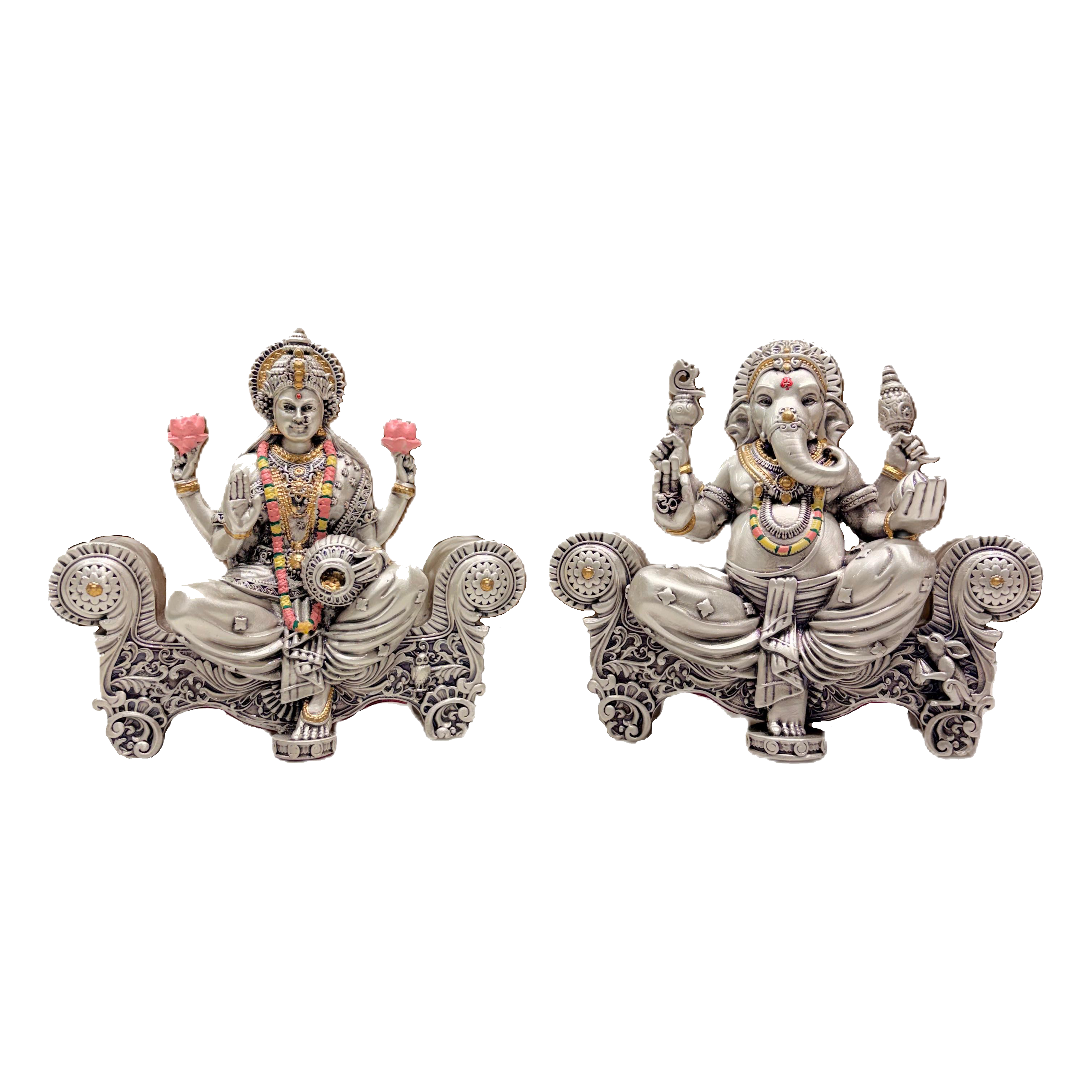 Divya Singhasan Laxmi Ganesha Silver (H-13cm)
