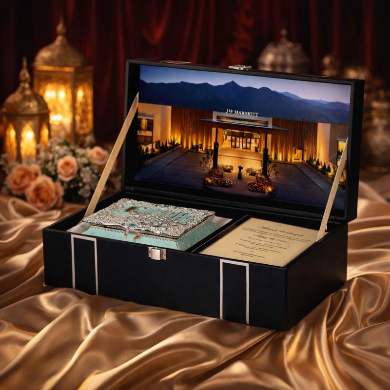 Luxe Invitation Box with Palace-Themed Backdrop
